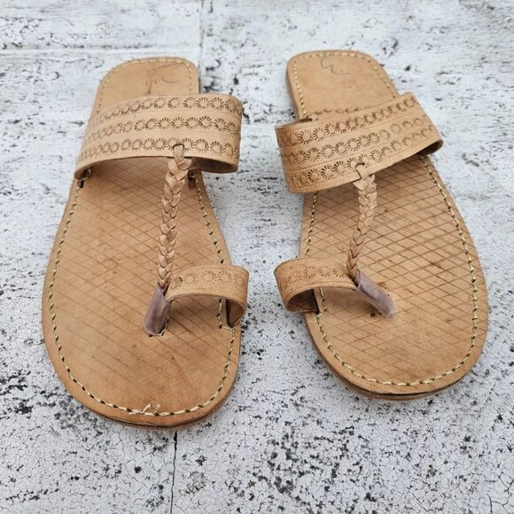 Handcrafted Men Sandal Tan Genuine Leather Flat Kolapori Juti Size 8.5 US - Picture 6 of 8